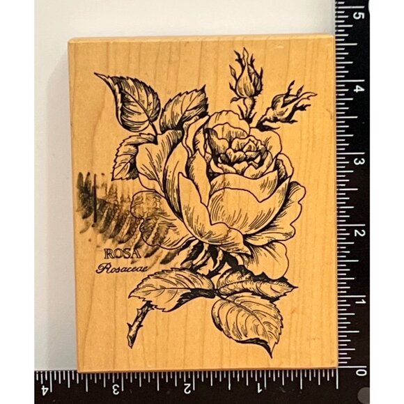 Vintage PSX Rubber Stamp ON Wooden Block With Rose Design K-023 ROSA - Picture 2 of 4